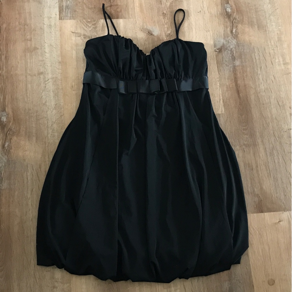 Black Spaghetti-Strap Bubble Hem Dress
